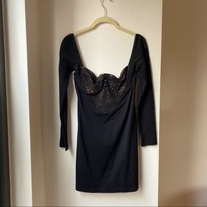 LOVER Black Lace Long Sleeve Bodycon Dress